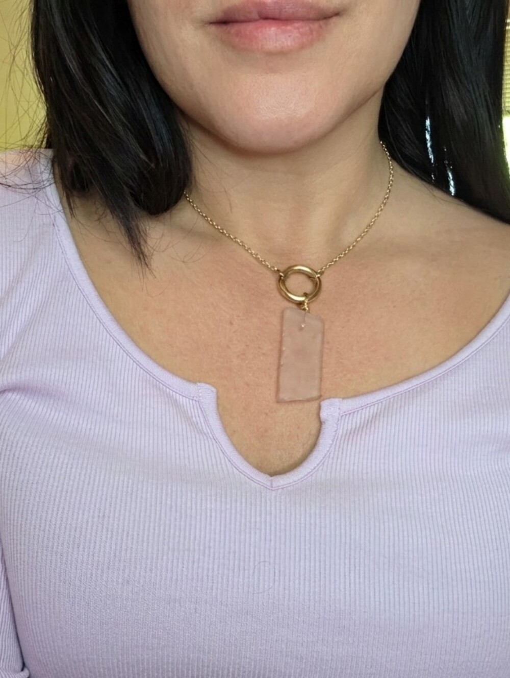 Boutique Handmade Pink Sea Glass Pendant Necklace Gold Tone